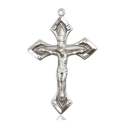 Crucifix Medal Necklace - Sterling Silver - 1-1/8 Inch Tall x 3/4 Inch Wide with 18" Chain