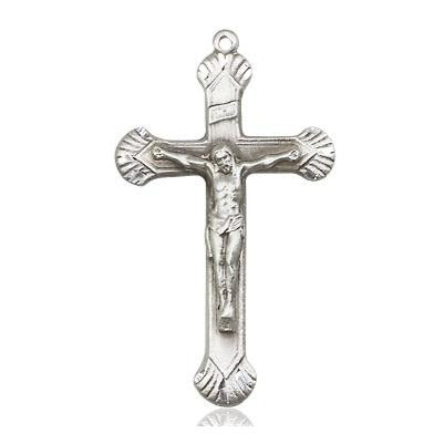 Crucifix Medal Necklace - Sterling Silver - 1-1/8 Inch Tall x 5/8 Inch Wide with 18" Chain