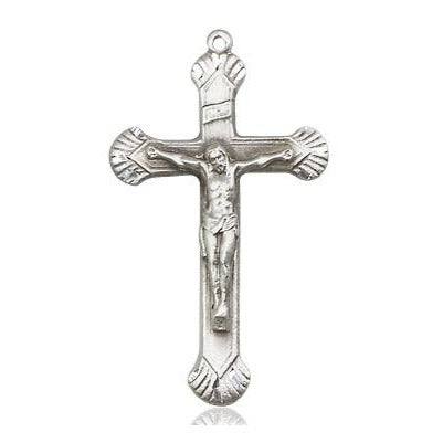 Crucifix Medal Necklace - Sterling Silver - 1-1/8 Inch Tall x 5/8 Inch Wide with 24" Chain
