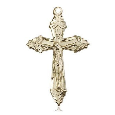 Crucifix Medal Necklace - 14K Gold - 1-1/8 Inch Tall x 5/8 Inch Wide with 18" Chain