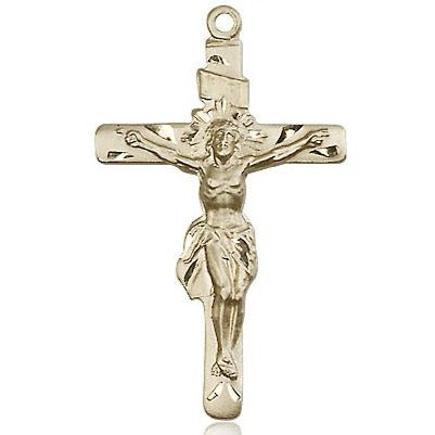 Crucifix Medal Necklace - 14K Gold Filled - 1-1/4 Inch Tall x 3/4 Inch Wide with 24" Chain