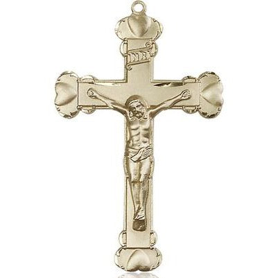 Crucifix Medal Necklace - 14K Gold Filled - 1-5/8 Inch Tall x 1 Inch Wide with 18" Chain