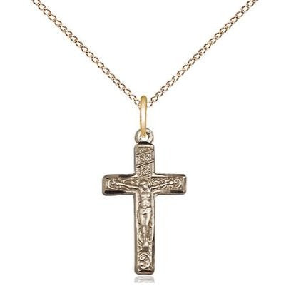 Crucifix Medal Necklace - 14K Gold - 3/4 Inch Tall x 3/8 Inch Wide with 18" Chain