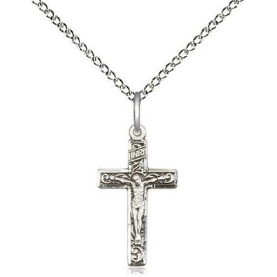 Crucifix Medal Necklace - Sterling Silver - 3/4 Inch Tall x 3/8 Inch Wide with 18" Chain