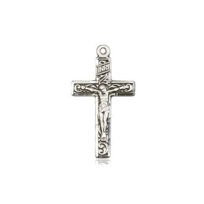 Crucifix Medal Necklace - Sterling Silver - 3/4 Inch Tall x 3/8 Inch Wide with 18" Chain