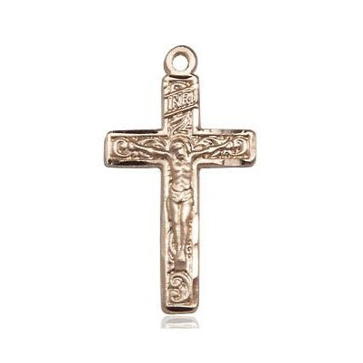 Crucifix Medal Necklace - 14K Gold - 1 Inch Tall x 1/2 Inch Wide with 18" Chain