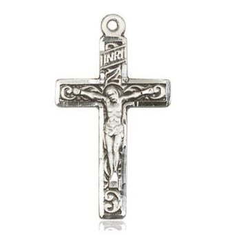 Crucifix Medal - Sterling Silver - 1 Inch Tall x 1/2 Inch Wide