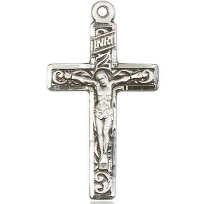 Crucifix Medal - Sterling Silver - 1-1/4 Inch Tall x 5/8 Inch Wide