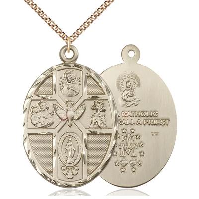 5 Way Medal Necklace - 14K Gold Filled - 1-7/8 Inch Tall by 1-1/4 Inch Wide with 24" Chain
