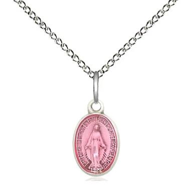Miraculous Medal Necklace - Sterling Silver - 1/2 Inch Tall by 1/4 Inch Wide with 18" Chain