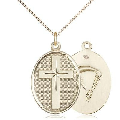 Cross Paratrooper Medal Necklace - 14K Gold Filled - 1-1/8 Inch Tall x 3/4 Inch Wide with 18" Chain