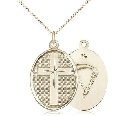 Cross Paratrooper Medal Necklace - 14K Gold - 1-1/8 Inch Tall x 3/4 Inch Wide with 18" Chain