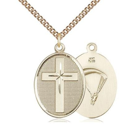 Cross Paratrooper Medal Necklace - 14K Gold - 1-1/8 Inch Tall x 3/4 Inch Wide with 24" Chain