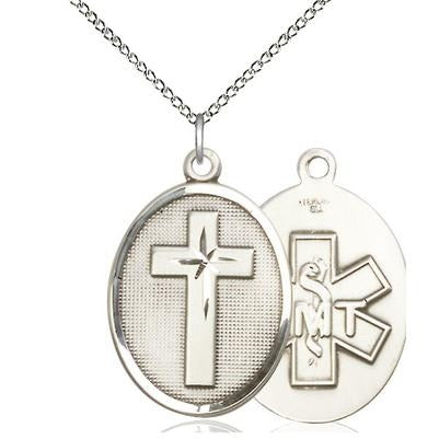 Cross Paratrooper Medal Necklace - Sterling Silver - 1-1/8 Inch Tall x 3/4 Inch Wide with 18" Chain