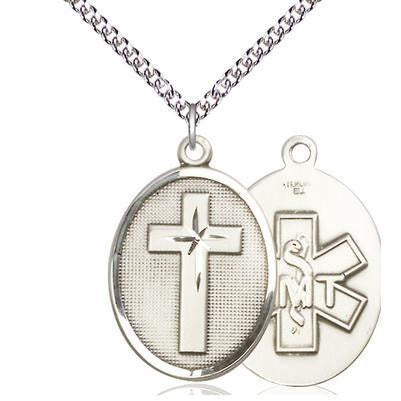 Cross Paratrooper Medal Necklace - Sterling Silver - 1-1/8 Inch Tall x 3/4 Inch Wide with 24" Chain