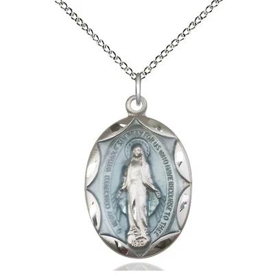 Miraculous Medal Necklace - Sterling Silver - 1 Inch Tall by 5/8 Inch Wide with 18" Chain