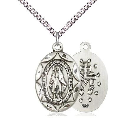 Miraculous Medal Necklace - Sterling Silver - 1 Inch Tall by 5/8 Inch Wide with 24" Chain