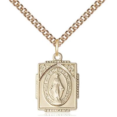 Miraculous Medal Necklace - 14K Gold Filled - 5/8 Inch Tall by 1/2 Inch Wide with 24" Chain