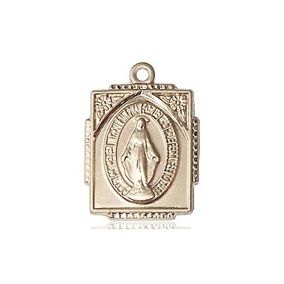 Miraculous Medal Necklace - 14K Gold - 5/8 Inch Tall by 1/2 Inch Wide with 18" Chain