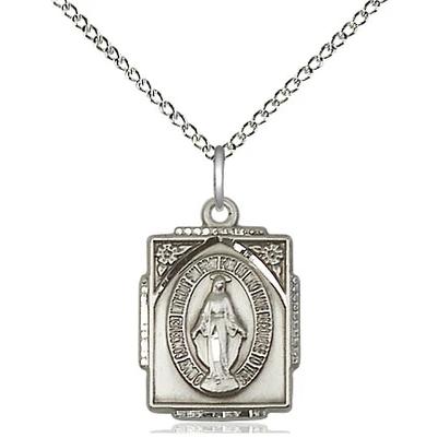Miraculous Medal Necklace - Sterling Silver - 5/8 Inch Tall by 1/2 Inch Wide with 18" Chain