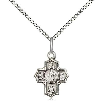 5 Way Medal Necklace - Sterling Silver - 1/2 Inch Tall by 3/8 Inch Wide with 18" Chain
