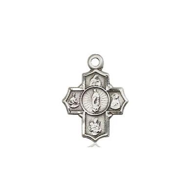 5 Way Medal Necklace - Sterling Silver - 1/2 Inch Tall by 3/8 Inch Wide with 24" Chain