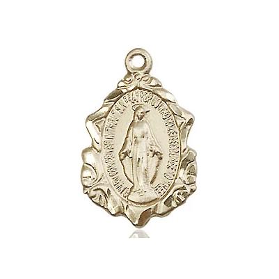 Miraculous Medal Necklace - 14K Gold - 3/4 Inch Tall by 1/2 Inch Wide with 24" Chain