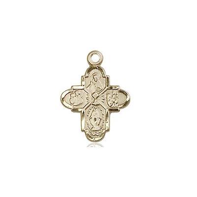 4 Way Medal Necklace - 14K Gold Filled - 1/2 Inch Tall by 3/8 Inch Wide with 18" Chain