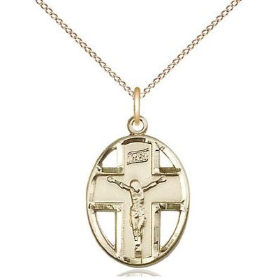 Crucifix Medal Necklace - 14K Gold Filled - 3/4 Inch Tall x 1/2 Inch Wide with 18" Chain