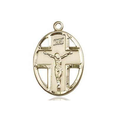 Crucifix Medal Necklace - 14K Gold Filled - 3/4 Inch Tall x 1/2 Inch Wide with 18" Chain