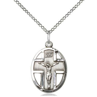 Crucifix Medal Necklace - Sterling Silver - 3/4 Inch Tall x 1/2 Inch Wide with 18" Chain