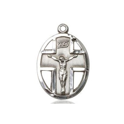 Crucifix Medal Necklace - Sterling Silver - 3/4 Inch Tall x 1/2 Inch Wide with 24" Chain