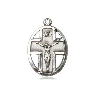 Crucifix Medal Necklace - Sterling Silver - 3/4 Inch Tall x 1/2 Inch Wide with 18" Chain