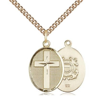 Cross Coast Guard Medal Necklace - 14K Gold Filled - 7/8 Inch Tall x 1/2 Inch Wide with 24" Chain