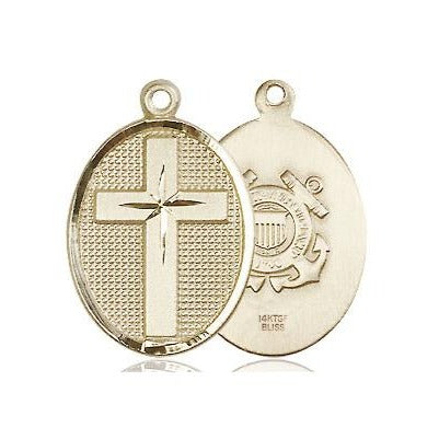 Cross Coast Guard Medal Necklace - 14K Gold Filled - 7/8 Inch Tall x 1/2 Inch Wide with 24" Chain