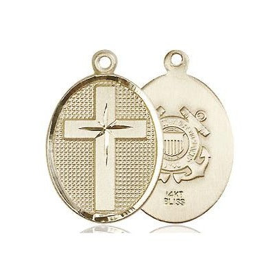 Cross Coast Guard Medal Necklace - 14K Gold - 7/8 Inch Tall x 1/2 Inch Wide with 24" Chain