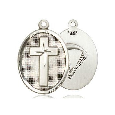 Cross Paratroopers Medal Necklace - Sterling Silver - 3/4 Inch Tall x 7/8 Inch Wide with 24" Chain