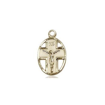 Crucifix Medal Necklace - 14K Gold - 1/2 Inch Tall x 1/4 Inch Wide with 24" Chain