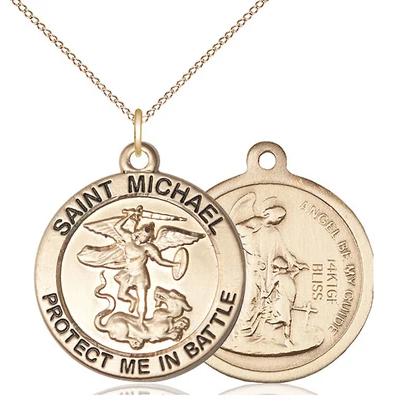St. Michael Army Medal Necklace - 14K Gold Filled - 1 Inch Tall x 7/8 Inch Wide with 18" Chain