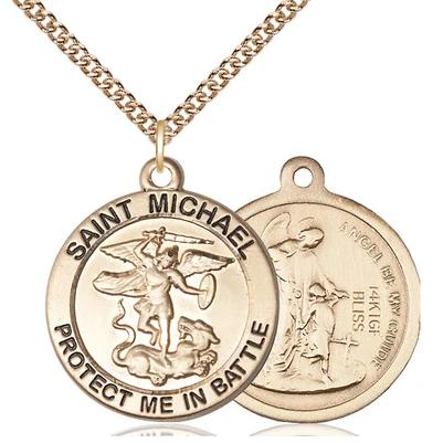 St. Michael Army Medal Necklace - 14K Gold Filled - 1 Inch Tall x 7/8 Inch Wide with 24" Chain