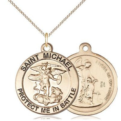 St. Michael Air Force Medal Necklace - 14K Gold - 1 Inch Tall x 7/8 Inch Wide with 18" Chain