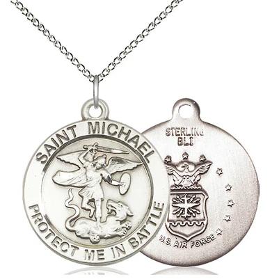 St. Michael Army Medal Necklace - Sterling Silver - 1 Inch Tall x 7/8 Inch Wide with 18" Chain