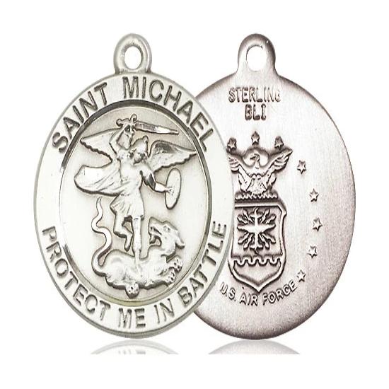St. Michael Army Medal Necklace - Sterling Silver - 1 Inch Tall x 7/8 Inch Wide with 18" Chain