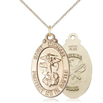 St. Michael National Guard Medal Necklace - 14K Gold Filled - 1-1/8 Inch Tall x 5/8 Inch Wide with 18" Chain