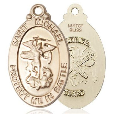 St. Michael National Guard Medal Necklace - 14K Gold Filled - 1-1/8 Inch Tall x 5/8 Inch Wide with 24" Chain