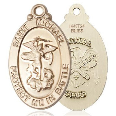 St. Michael National Guard Medal Necklace - 14K Gold Filled - 1-1/8 Inch Tall x 5/8 Inch Wide with 18" Chain
