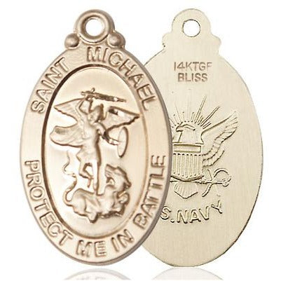 St. Michael Navy Medal - 14K Gold Filled - 1-1/8 Inch Tall x 5/8 Inch Wide