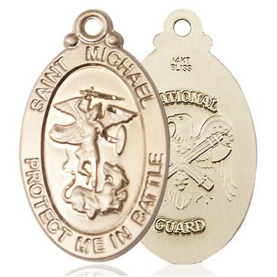 St. Michael National Guard Medal Necklace - 14K Gold - 1-1/8 Inch Tall x 5/8 Inch Wide with 24" Chain