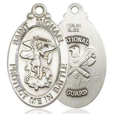 St. Michael National Guard Medal - Sterling Silver - 1-1/8 Inch Tall x 5/8 Inch Wide