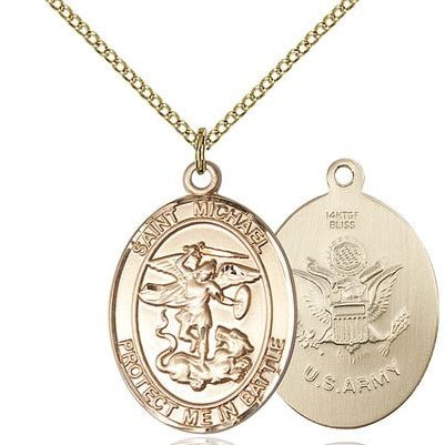 St. Michael Army Medal Necklace - 14K Gold Filled - 3/4 Inch Tall x 1/2 Inch Wide with 18" Chain